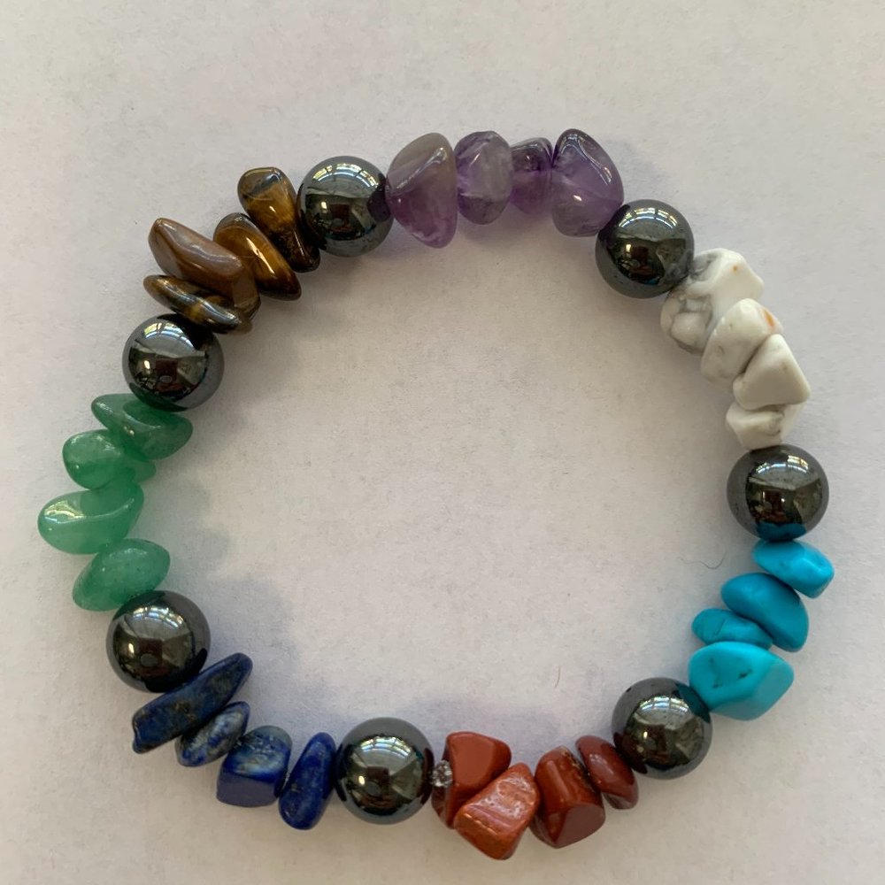 Chakra color stones and Hematite Bracelet